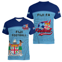 Fiji Football Women V Neck T Shirt Fijian Tapa Pattern Sporty Style - Wonder Print Shop