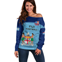 Personalised Fiji Football Off Shoulder Sweater Fijian Tapa Pattern Sporty Style - Wonder Print Shop