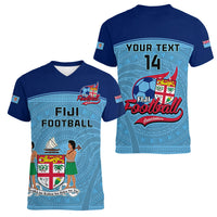 Personalised Fiji Football Women V Neck T Shirt Fijian Tapa Pattern Sporty Style - Wonder Print Shop