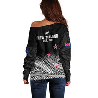 Aotearoa Football Off Shoulder Sweater Go New Zealand Maori Fern Pattern - Wonder Print Shop