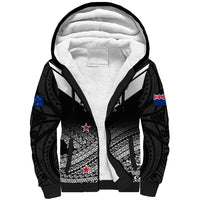 Black sherpa-lined zip hoodie with Maori fern pattern, red stars, sleeve Union Jack patch