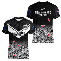 Aotearoa Football Women V Neck T Shirt Go New Zealand Maori Fern Pattern - Wonder Print Shop