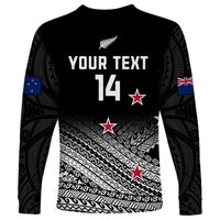 Personalised Aotearoa Football Long Sleeve Shirt Go New Zealand Maori Fern Pattern - Wonder Print Shop