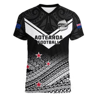 Personalised Aotearoa Football Women V Neck T Shirt Go New Zealand Maori Fern Pattern - Wonder Print Shop