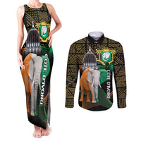 Personalized Cote dIvoire Independence Day Couples Matching Tank Maxi Dress and Long Sleeve Button Shirt Ivory Coast Elephant African Pattern - Wonder Print Shop