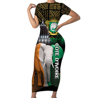 Personalized Cote dIvoire Independence Day Family Matching Short Sleeve Bodycon Dress and Hawaiian Shirt Ivory Coast Elephant African Pattern - Wonder Print Shop