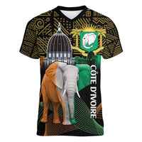Personalized Cote dIvoire Independence Day Women V-Neck T-Shirt Ivory Coast Elephant African Pattern - Wonder Print Shop