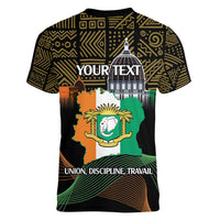 Personalized Cote dIvoire Independence Day Women V-Neck T-Shirt Ivory Coast Elephant African Pattern - Wonder Print Shop
