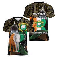 Personalized Cote dIvoire Independence Day Women V-Neck T-Shirt Ivory Coast Elephant African Pattern - Wonder Print Shop