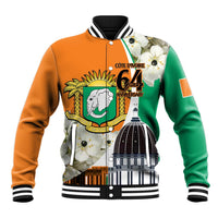 Personalized Ivory Coast Independence Day Baseball Jacket Ornithogalum Arabicum Happy 64 Years Anniversary - Wonder Print Shop