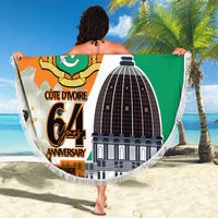 Personalized Ivory Coast Independence Day Beach Blanket Ornithogalum Arabicum Happy 64 Years Anniversary - Wonder Print Shop