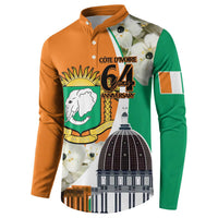 Personalized Ivory Coast Independence Day Button Sweatshirt Ornithogalum Arabicum Happy 64 Years Anniversary - Wonder Print Shop