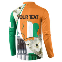Personalized Ivory Coast Independence Day Button Sweatshirt Ornithogalum Arabicum Happy 64 Years Anniversary - Wonder Print Shop