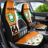 Personalized Ivory Coast Independence Day Car Seat Cover Ornithogalum Arabicum Happy 64 Years Anniversary - Wonder Print Shop