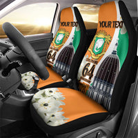 Personalized Ivory Coast Independence Day Car Seat Cover Ornithogalum Arabicum Happy 64 Years Anniversary - Wonder Print Shop