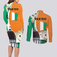 Personalized Ivory Coast Independence Day Couples Matching Long Sleeve Bodycon Dress and Long Sleeve Button Shirt Ornithogalum Arabicum Happy 64 Years Anniversary - Wonder Print Shop