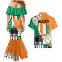 Personalized Ivory Coast Independence Day Couples Matching Mermaid Dress and Hawaiian Shirt Ornithogalum Arabicum Happy 64 Years Anniversary - Wonder Print Shop