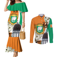 Personalized Ivory Coast Independence Day Couples Matching Mermaid Dress and Long Sleeve Button Shirt Ornithogalum Arabicum Happy 64 Years Anniversary