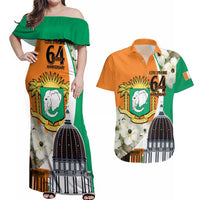 Personalized Ivory Coast Independence Day Couples Matching Off Shoulder Maxi Dress and Hawaiian Shirt Ornithogalum Arabicum Happy 64 Years Anniversary - Wonder Print Shop