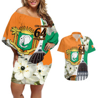 Personalized Ivory Coast Independence Day Couples Matching Off Shoulder Short Dress and Hawaiian Shirt Ornithogalum Arabicum Happy 64 Years Anniversary - Wonder Print Shop