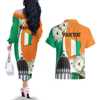 Personalized Ivory Coast Independence Day Couples Matching Off The Shoulder Long Sleeve Dress and Hawaiian Shirt Ornithogalum Arabicum Happy 64 Years Anniversary - Wonder Print Shop