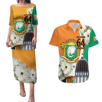 Personalized Ivory Coast Independence Day Couples Matching Puletasi and Hawaiian Shirt Ornithogalum Arabicum Happy 64 Years Anniversary - Wonder Print Shop