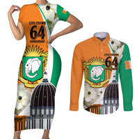 Personalized Ivory Coast Independence Day Couples Matching Short Sleeve Bodycon Dress and Long Sleeve Button Shirt Ornithogalum Arabicum Happy 64 Years Anniversary - Wonder Print Shop