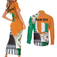 Personalized Ivory Coast Independence Day Couples Matching Short Sleeve Bodycon Dress and Long Sleeve Button Shirt Ornithogalum Arabicum Happy 64 Years Anniversary - Wonder Print Shop