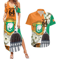 Personalized Ivory Coast Independence Day Couples Matching Summer Maxi Dress and Hawaiian Shirt Ornithogalum Arabicum Happy 64 Years Anniversary - Wonder Print Shop