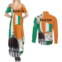 Personalized Ivory Coast Independence Day Couples Matching Summer Maxi Dress and Long Sleeve Button Shirt Ornithogalum Arabicum Happy 64 Years Anniversary - Wonder Print Shop