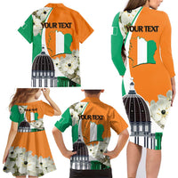 Personalized Ivory Coast Independence Day Family Matching Long Sleeve Bodycon Dress and Hawaiian Shirt Ornithogalum Arabicum Happy 64 Years Anniversary - Wonder Print Shop