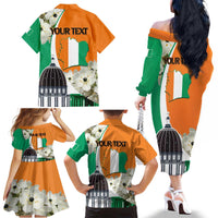 Personalized Ivory Coast Independence Day Family Matching Off The Shoulder Long Sleeve Dress and Hawaiian Shirt Ornithogalum Arabicum Happy 64 Years Anniversary - Wonder Print Shop