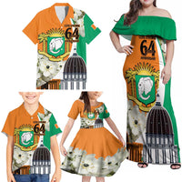 Personalized Ivory Coast Independence Day Family Matching Off Shoulder Maxi Dress and Hawaiian Shirt Ornithogalum Arabicum Happy 64 Years Anniversary - Wonder Print Shop