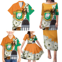 Personalized Ivory Coast Independence Day Family Matching Puletasi and Hawaiian Shirt Ornithogalum Arabicum Happy 64 Years Anniversary - Wonder Print Shop