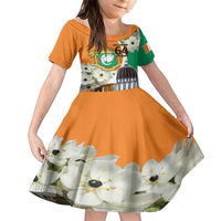 Personalized Ivory Coast Independence Day Family Matching Short Sleeve Bodycon Dress and Hawaiian Shirt Ornithogalum Arabicum Happy 64 Years Anniversary - Wonder Print Shop