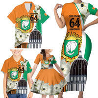 Personalized Ivory Coast Independence Day Family Matching Short Sleeve Bodycon Dress and Hawaiian Shirt Ornithogalum Arabicum Happy 64 Years Anniversary - Wonder Print Shop