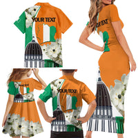 Personalized Ivory Coast Independence Day Family Matching Short Sleeve Bodycon Dress and Hawaiian Shirt Ornithogalum Arabicum Happy 64 Years Anniversary - Wonder Print Shop