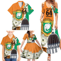 Personalized Ivory Coast Independence Day Family Matching Summer Maxi Dress and Hawaiian Shirt Ornithogalum Arabicum Happy 64 Years Anniversary - Wonder Print Shop