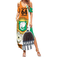 Personalized Ivory Coast Independence Day Family Matching Summer Maxi Dress and Hawaiian Shirt Ornithogalum Arabicum Happy 64 Years Anniversary - Wonder Print Shop