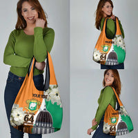 Personalized Ivory Coast Independence Day Grocery Bag Ornithogalum Arabicum Happy 64 Years Anniversary