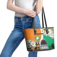 Personalized Ivory Coast Independence Day Leather Tote Bag Ornithogalum Arabicum Happy 64 Years Anniversary - Wonder Print Shop