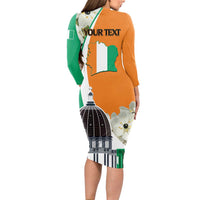 Personalized Ivory Coast Independence Day Long Sleeve Bodycon Dress Ornithogalum Arabicum Happy 64 Years Anniversary - Wonder Print Shop