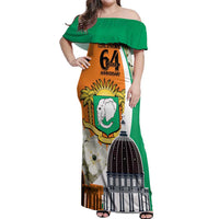 Personalized Ivory Coast Independence Day Off Shoulder Maxi Dress Ornithogalum Arabicum Happy 64 Years Anniversary - Wonder Print Shop