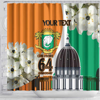 Personalized Ivory Coast Independence Day Shower Curtain Ornithogalum Arabicum Happy 64 Years Anniversary