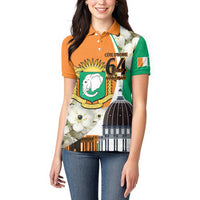 Personalized Ivory Coast Independence Day Women Polo Shirt Ornithogalum Arabicum Happy 64 Years Anniversary - Wonder Print Shop
