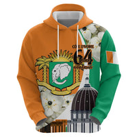 Personalized Ivory Coast Independence Day Zip Hoodie Ornithogalum Arabicum Happy 64 Years Anniversary - Wonder Print Shop