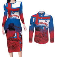 Faroe Islands National Day Couples Matching Long Sleeve Bodycon Dress and Long Sleeve Button Shirt Olavsoka Faroes Map With Tjaldur - Wonder Print Shop