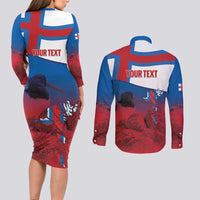 Faroe Islands National Day Couples Matching Long Sleeve Bodycon Dress and Long Sleeve Button Shirt Olavsoka Faroes Map With Tjaldur - Wonder Print Shop