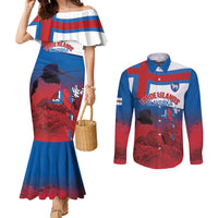 Faroe Islands National Day Couples Matching Mermaid Dress and Long Sleeve Button Shirt Olavsoka Faroes Map With Tjaldur - Wonder Print Shop