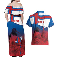 Faroe Islands National Day Couples Matching Off Shoulder Maxi Dress and Hawaiian Shirt Olavsoka Faroes Map With Tjaldur - Wonder Print Shop